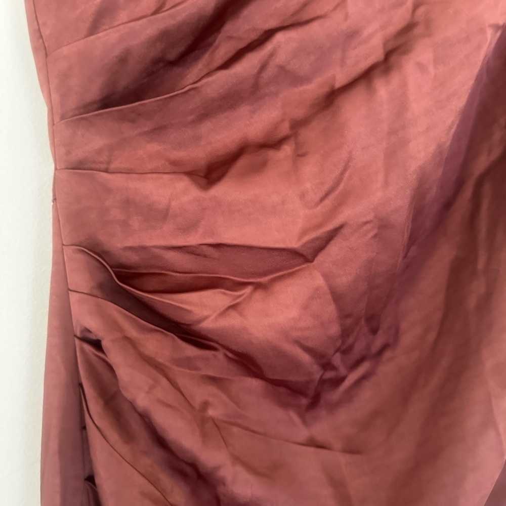 Brown One Shoulder Ruched Gown with Slit - Picture 5 of 9